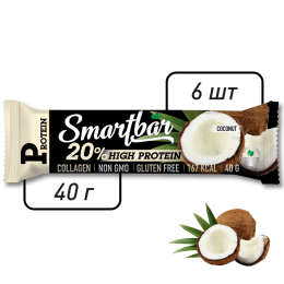 Батончик протеиновый Smartbar Protein "Кокос в темной глазури", 6 шт. х 40 г